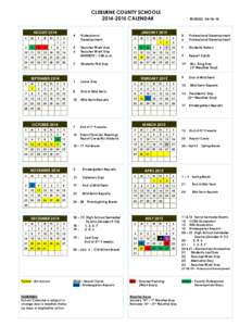 CLEBURNE COUNTY SCHOOLS 2014-­2015 CALENDAR AUGUST 2014 S  M
