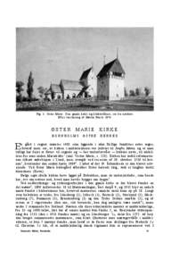 Fig. 1. Øster Marie. Den gamle kirke og klokketårnet, set fra nordøst. Efter tuschering af Martin Borch 1874.