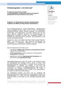 Förderprogramm „Von klein auf“ für bayerisch-tschechische Projekte in Kindertagestätten, Grundschulen, Horten und Jugendorganisationen für Kinder zwischen 3 bis 8 Jahren Tandem Koordinierungszentrum