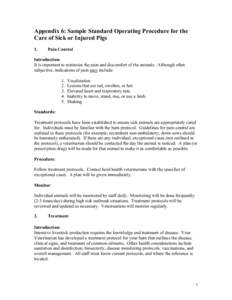 Appendix 6: Sample Standard Operating Procedure for the Care of Sick or Injured Pigs 1. Pain Control