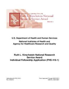 U.S. DHHS, NIH and AHRQ, Ruth L. Kirschstein National Research Service Award Individual Fellowship Application PHS[removed]Rev. 8/12)