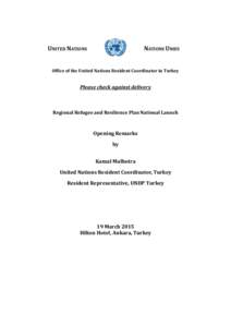 UNITED	
  NATIONS  NATIONS	
  UNIES Of#ice	
  of	
  the	
  United	
  Nations	
  Resident	
  Coordinator	
  in	
  Turkey	
  