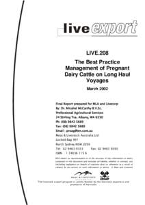 The Best Practice Management of Dairy Cattle on Long Haul Voyages