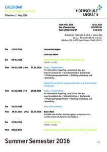 CALENDAR  Summer Semester 2016 Effective: 11 MayStart of SS 2016