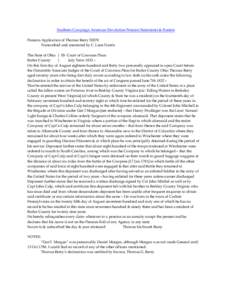 Southern Campaign American Revolution Pension Statements & Rosters Pension Application of Thomas Berry S2070 Transcribed and annotated by C. Leon Harris The State of Ohio } SS Court of Common Pleas Butler County }