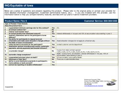 ING/Equitable of Iowa Below are a series of questions and answers regarding this product. Please refer to the original policy or contact your provider for more detailed information (management, investment performance his