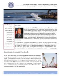 CITY OF SAN DIEGO COUNCIL DISTRICT TWO MONTHLY NEWSLETTER Councilmember Ed Harris proudly represents the neighborhoods of Point Loma, Ocean Beach, Pacific Beach, Mission Beach, Mission Bay, Morena, Midway, Bay Ho, Bay Pa