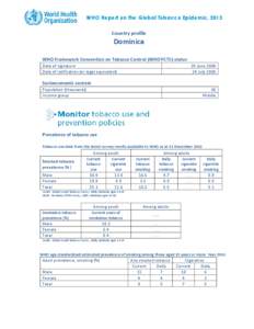 WHO Report on the Global Tobacco Epidemic, 2013 Country profile Dominica WHO Framework Convention on Tobacco Control (WHO FCTC) status Date of signature