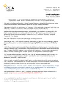 16 Thesiger Court, Deakin ACT 2600 Phone[removed]I Fax[removed]www.reia.com.au I [removed] Media release Friday December[removed]