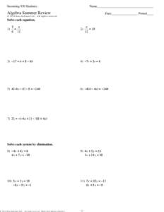 Incoming 930 Algebra Summer Review