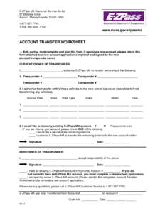 Fast Lane® Individual Account Transfer Worksheet