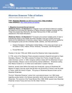 OKLAHOMA INDIAN TRIBE EDUCATION GUIDE  Absentee Shawnee Tribe of Indians (Oklahoma Social Studies Standards, OSDE)  Tribe: Absentee Shawnee (ab-SEN-tee shaw-NEE) Tribe of Indians