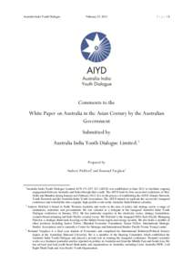 Australia India Youth Dialogue - Submission to the Australia in the Asian Century Issues Paper