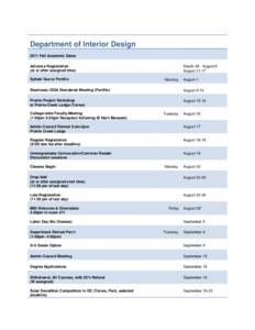 Department of Interior Design 2011 Fall Academic Dates Advance Registration