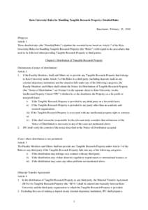 Keio University Rules for Handling Tangible Research Property: Detailed Rules  Enactment: February 25, 2010 (Purpose) Article 1 These detailed rules (the “Detailed Rules”) stipulate the essential items based on Artic