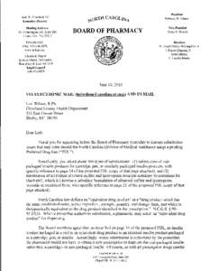 N.C. DMA: N.C. Board of Pharmacy Letter on Proposed PDL