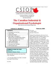 The Canadian Industrial and Organizational Psychologist. Volume 21, Issue 2  LE REGROUPEMENT CANADIEN DES PSYCHOLOGUES INDUSTRIELS ET ORGANISATIONNELS