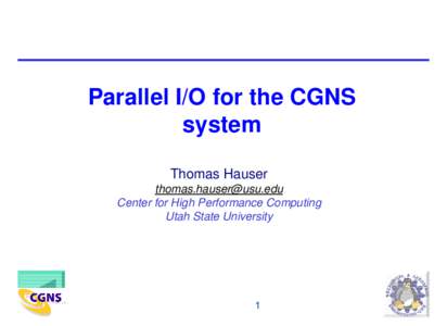 Parallel I/O for the CGNS system Thomas Hauser [removed] Center for High Performance Computing Utah State University