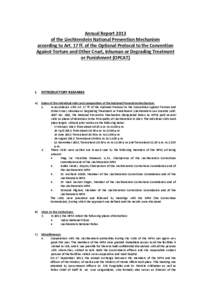 Annual Report 2013 of the Liechtenstein National Prevention Mechanism according to Art. 17 ff. of the Optional Protocol to the Convention Against Torture and Other Cruel, Inhuman or Degrading Treatment or Punishment (OPC