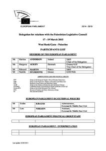 [removed]EUROPEAN PARLIAMENT Delegation for relations with the Palestinian Legislative Council[removed]March 2015