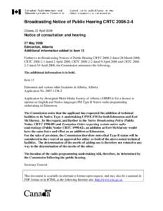 Broadcasting Notice of Public Hearing CRTC[removed]