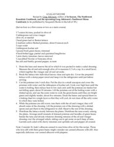 A SALAD NICOISE Recipe by Greg Atkinson, author of In Season, The Northwest Essentials Cookbook, and the upcoming Greg Atkinson’s Northwest Menu Cookbook (to be published by Sasquatch Books in the fall of ’05.) (Serv