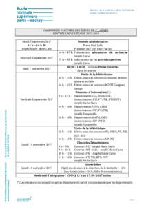 Direction de la Scolarité et de la Vie Etudiante Courriel :  CALENDRIER D’ACCUEIL DES ÉLÈVES DE 1ère ANNÉE RENTRÉE UNIVERSITAIREMardi 5 septembre 2017