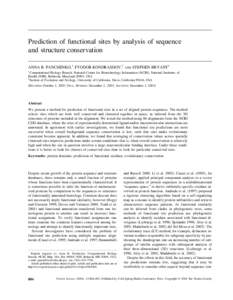 Prediction of functional sites by analysis of sequence and structure conservation ANNA R. PANCHENKO,1 FYODOR KONDRASHOV,2