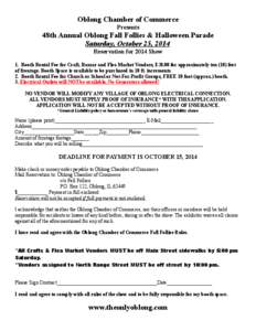 Oblong Chamber of Commerce Presents 48th Annual Oblong Fall Follies & Halloween Parade Saturday, October 25, 2014 Reservation for 2014 Show