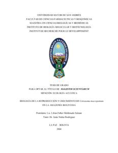 UNIVERSIDAD MAYOR DE SAN ANDRÉS FACULTAD DE CIENCIAS FARMACEUTICAS Y BIOQUIMICAS MAESTRIA EN CIENCIAS BIOLOGÍCAS Y BIOMÉDICAS INSTITUTO DE BIOLOGÍA MOLECULAR Y BIOTECNOLOGÍA INSTITUT DE RECHERCHE POUR LE DEVELOPPEME