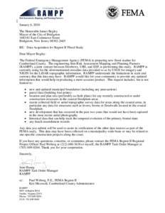 January 6, 2010 The Honorable James Begley Mayor of the City of Bridgeton[removed]East Commerce Street Bridgeton, New Jersey[removed]RE: Data Acquisition for Region II Flood Study