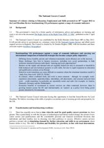 The National Careers Council - Summary of evidence relating to Education, Employment and Skills presented on 30th August 2012 to the Lord Heseltine Review benchmarking UK performance against a range of economic indicator