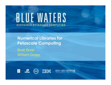 Numerical Libraries for Petascale Computing Brett Bode William Gropp  Why Use Libraries?