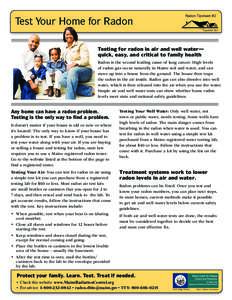 Test Your Home for Radon  Radon Tipsheet #2 September 2011