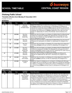 CENTRAL COAST REGION  SCHOOL TIMETABLE Ettalong Public School Timetable effective from Monday 01 December 2014 Amended[removed]