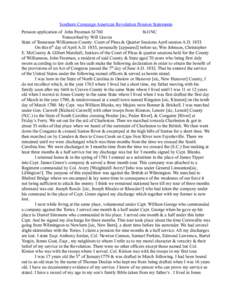 Southern Campaign American Revolution Pension Statements Pension application of John Freeman S1760 fn11NC Transcribed by Will Graves State of Tennessee Williamson County: Court of Pleas & Quarter Sessions April session A