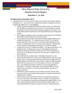 New Mexico State University Weekly Activity Report November[removed], 2013 President Garrey Carruthers, Ph.D. 
