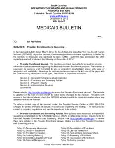 South Carolina DEPARTMENT OF HEALTH AND HUMAN SERVICES Post Office Box 8206 Columbia, South Carolina[removed]www.scdhhs.gov December 3, 2012