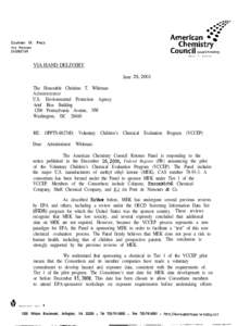 American Chemistry Council/Voluntary Children's Chemical Evaluation Program (VCCEP), Response Letter - June 25, 2001