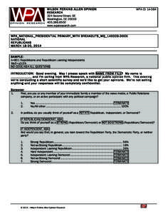 W ILSON PERKINS ALLEN OPINION RESEARCH 324 Second Street, SE Washington, DC[removed]6500 www.wparesearch.com