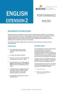 English Extension 2 – Performance Poetry – Requirements for Major Work