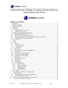 Ambient Weather AirBridge for Ambient Weather Observer Stations Quick Start Guide Table of Contents 1 2