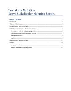 Transform Nutrition Kenya Stakeholder Mapping Report Table of Contents Background ..........................................................................................................................................