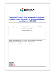 Rapport d’activités[removed]Recueil des publications des laboratoires utilisateurs du pôle de modélisation numérique en[removed]Référence du document : T-RA2008 - Révision 02 - Date de création : [removed]Va