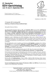 27. Deutscher  EDV-Gerichtstag vom 19. bis 21. SeptemberDeutscher EDV-Gerichtstag e.V., RA Prof. Dr. Stephan Ory,