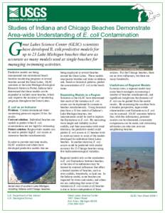 Studies of Indiana and Chicago Beaches Demonstrate Area-wide Understanding of E. coli Contamination G  reat Lakes Science Center (GLSC) scientists