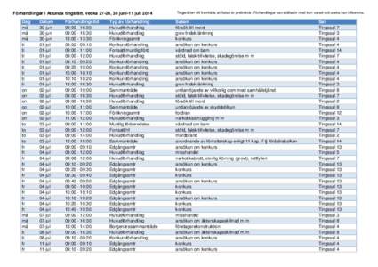 Förhandlingar i Attunda tingsrätt, vecka 27-28, 30 juni-11 juli 2014 Dag må må må ti