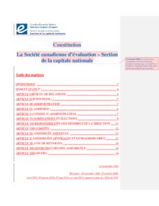 Constitution La Société canadienne d’évaluation – Section de la capitale nationale Table des matières DÉFINITIONS : ...............................................................................................