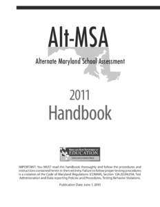 Alt-MSA 2011 Handbook  Alt-MSA Alternate Maryland School Assessment  2011