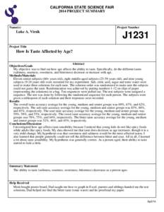 CALIFORNIA STATE SCIENCE FAIR 2014 PROJECT SUMMARY Name(s)  Luke A. Virsik